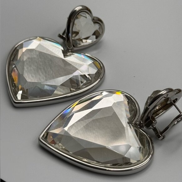 🆕 MARC JACOBS 🧿 NWOT Silver Crystal Double Heart Earrings - Picture 6 of 15